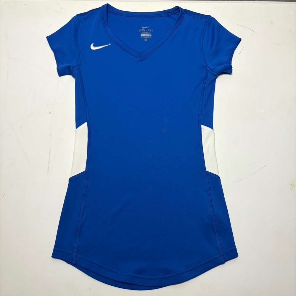 Nike Women's Short Sleeve Blue and White Tee - Picture 2 of 9